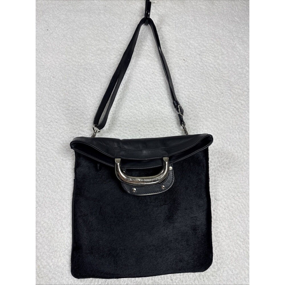 (X2) Maurizio Taiuti ITALY Black Leather Fold Over Crossbody Purse Bag